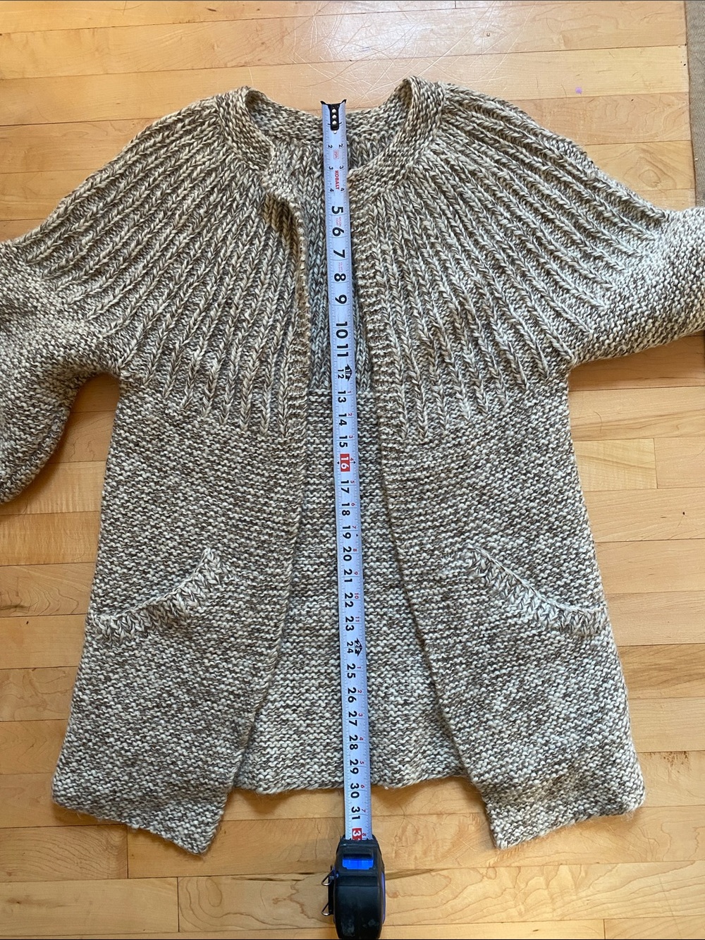 Vintage hand knit wool blend heavy open front sweater cardigan - Picture 8 of 13